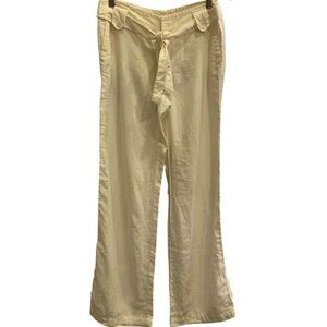 LONDON JEAN Women’s Cream Linen Normcore Drawstring Waist Pants Sz 8